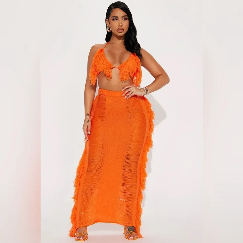 Call Me Again Fringe Skirt Set - Orange - Picture 2 of 4